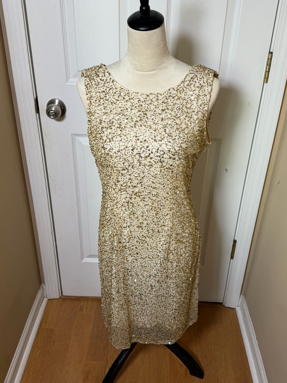 Pisarro Nights Gold Sequin Midi Dress Drape Back Evening Wear Formal 10